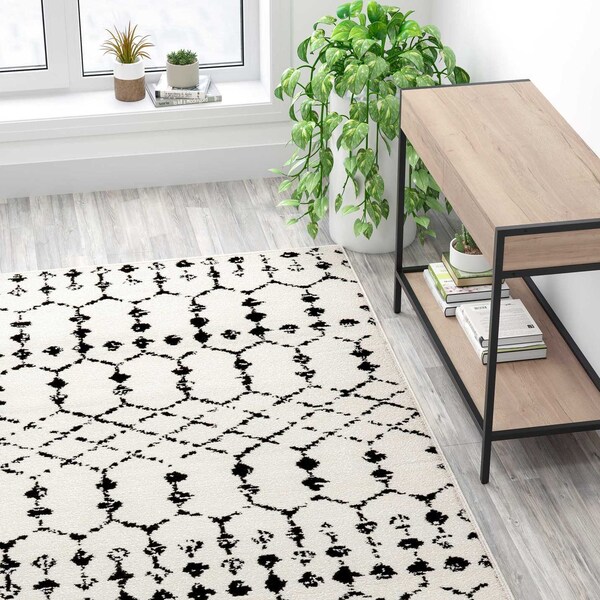 Flash Furniture Geometric Bohemian Low Pile Rug - 8' x 10' - Ivory/Black - RC-CR19-1330-810-WH-GG