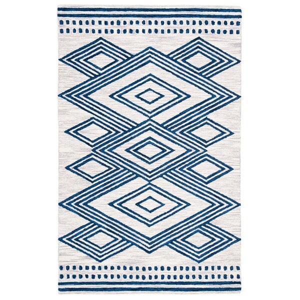 Safavieh 2 ft. 3 in. x 7 ft. Micro-Loop 100 Rectangle Hand-Tufted Rug Ivory & Navy - MLP156A-27