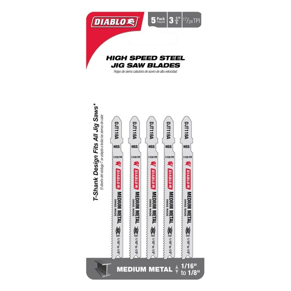 Diablo 3-5/8 in. High Speed Steel T-Shank Jig Saw Blade 17/24 TPI 5 pk - DJT118A5