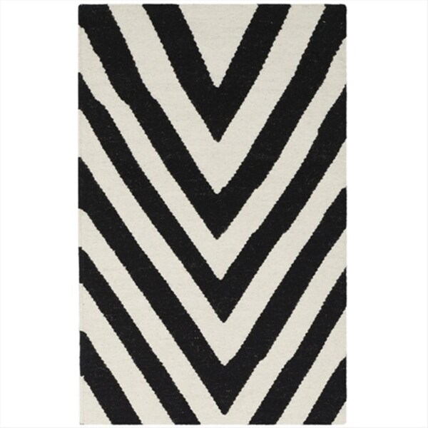 Safavieh 4 Ft. X 6 Ft. Small Rectangle Contemporary Dhurries- Black And Ivory- Flatweave Rug - DHU568C-4