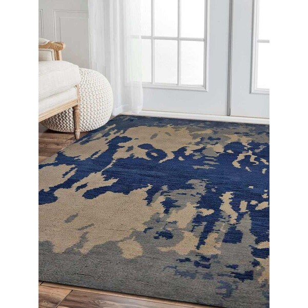 Jensendistributionservices 2 ft. 6 in. x 10 ft. Hand Knotted Wool Contemporary Runner Rug, Blue & Beige - MI1556860