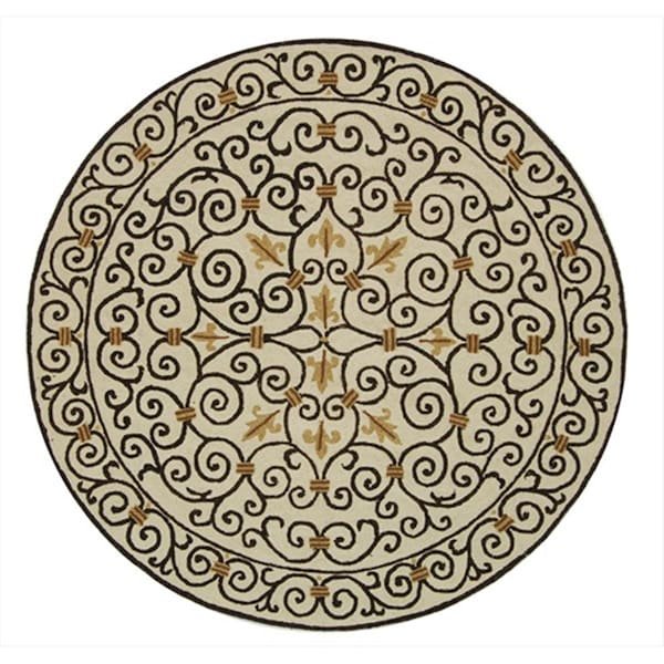 Safavieh 4 ft. x 4 ft. Round- Transitional Chelsea Ivory And Dark Brown Hand Hooked Rug - HK11H-4R