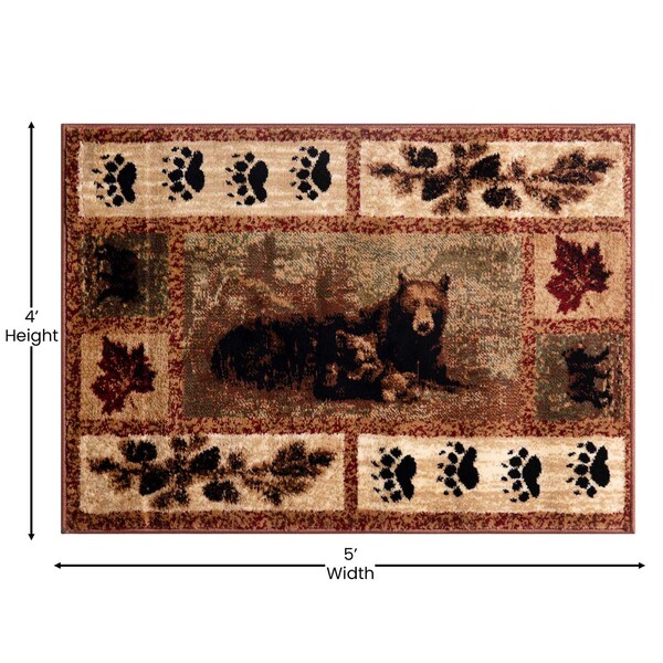 Flash Furniture 4' x 5' Brown Mother Bear & Cubs Olefin Area Rug - OKR-RG1114-45-BN-GG