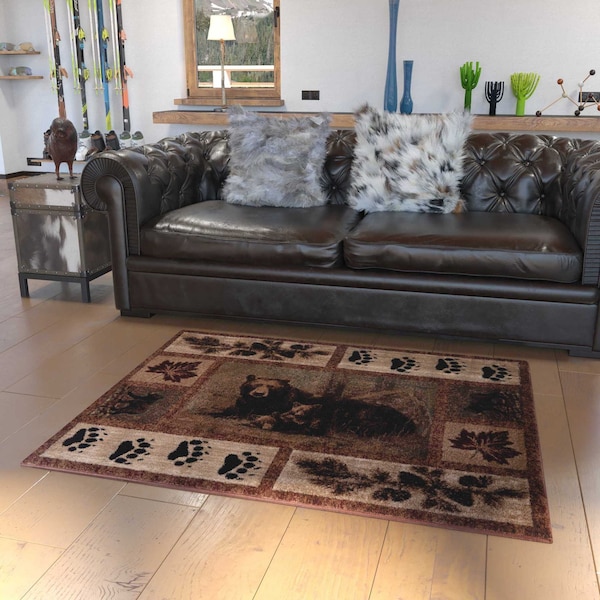 Flash Furniture 4' x 5' Brown Mother Bear & Cubs Olefin Area Rug - OKR-RG1114-45-BN-GG