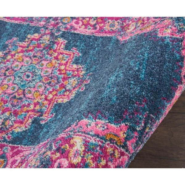 Homeroots 2 x 10 ft. Blue & Pink Medallion Runner Rug - 385250