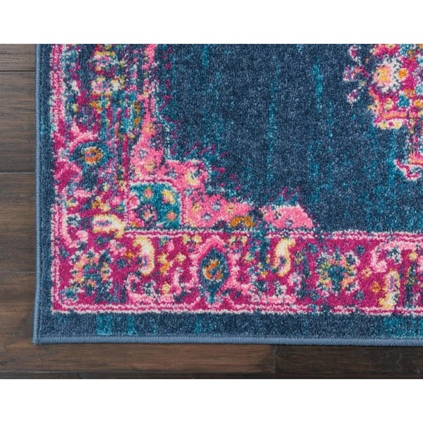 Homeroots 2 x 10 ft. Blue & Pink Medallion Runner Rug - 385250
