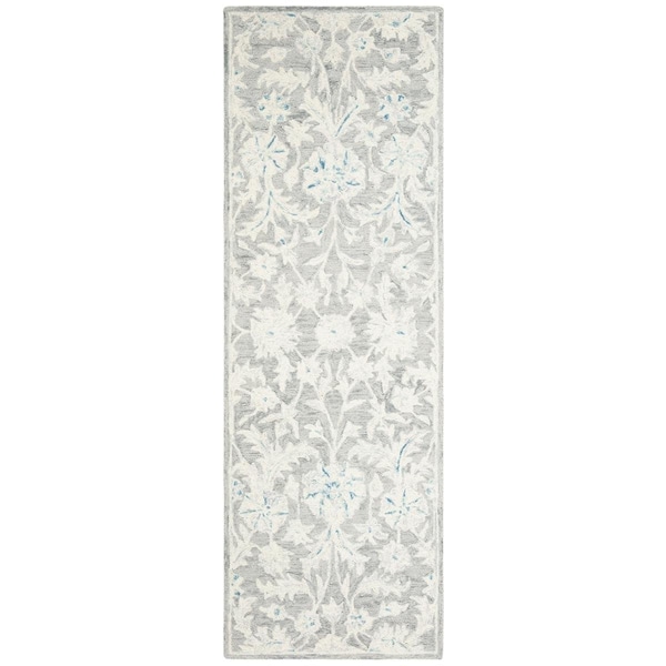 Safavieh Micro-Loop Hand Tufted Runner Area RugGrey & Ivory 2 ft.-3 in. x 7 ft. - MLP506F-27