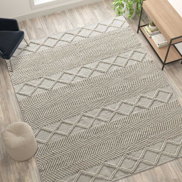 Flash Furniture 8'x10' White & Ivory Handwoven Geometric Area Rug - CI-20-9450A-810-CR-GG