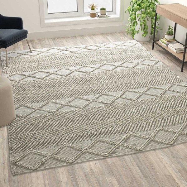 Flash Furniture 8'x10' White & Ivory Handwoven Geometric Area Rug - CI-20-9450A-810-CR-GG