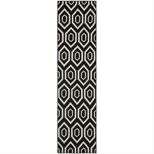 Safavieh 2 Ft. -6 In. X 4 Ft. Runner Contemporary Dhurries- Black And Ivory- Flatweave Rug - DHU556L-24