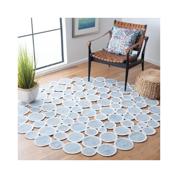 Safavieh 3 x 3 ft. Cape Cod Round Area Rug, Blue & Ivory - CAP232M-3R