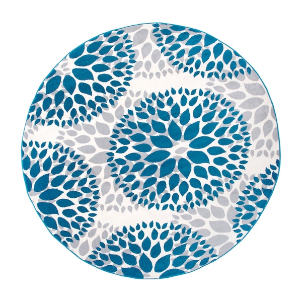 World Rug Gallery Modern Floral Circles Design 6'6'' Round Blue Area Rug - 9099BLUE6RND