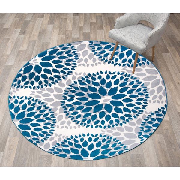 World Rug Gallery Modern Floral Circles Design 6'6'' Round Blue Area Rug - 9099BLUE6RND
