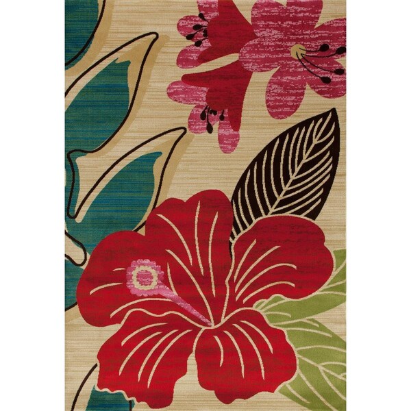 Standalone 3 x 4 ft. Antigua Collection Hibiscus Woven Area Rug, Beige - ST2590089