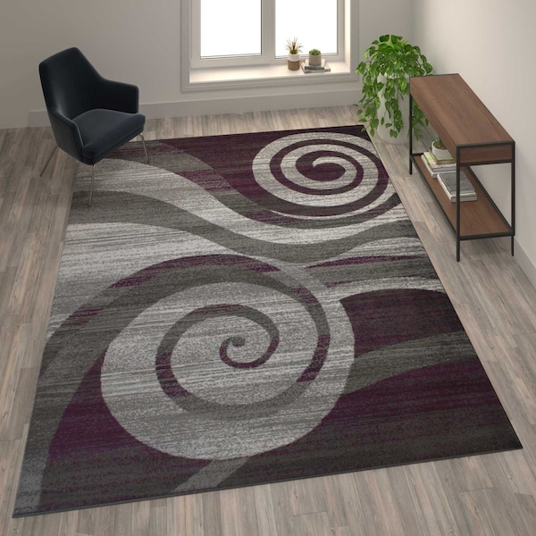 Flash Furniture Purple 6' x 9' Modern Swirl Pattern Area Rug - OKR-RG1103-69-PU-GG