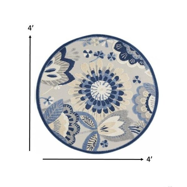 Homeroots 4 ft. Round Blue & Gray Indoor & Outdoor Area Rug - 385103