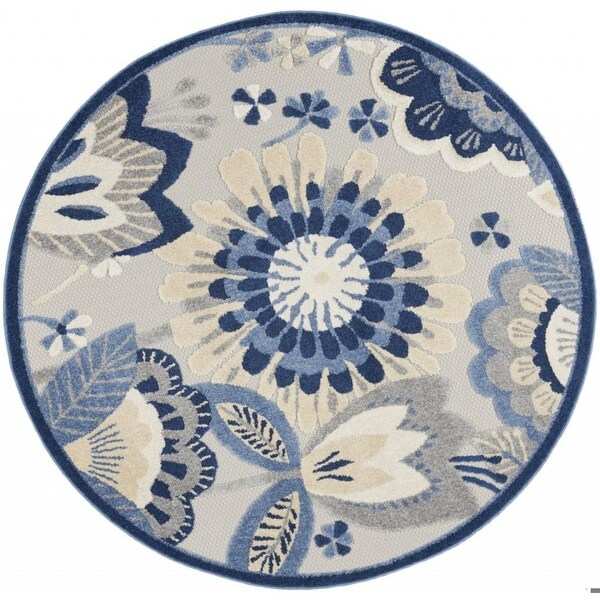 Homeroots 4 ft. Round Blue & Gray Indoor & Outdoor Area Rug - 385103