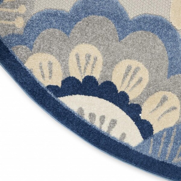 Homeroots 4 ft. Round Blue & Gray Indoor & Outdoor Area Rug - 385103