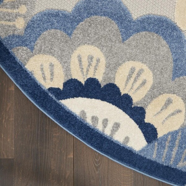Homeroots 4 ft. Round Blue & Gray Indoor & Outdoor Area Rug - 385103