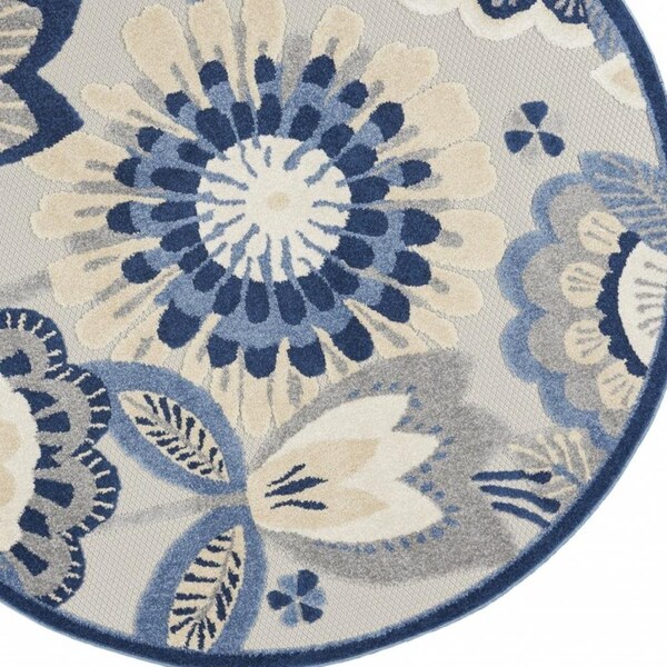Homeroots 4 ft. Round Blue & Gray Indoor & Outdoor Area Rug - 385103