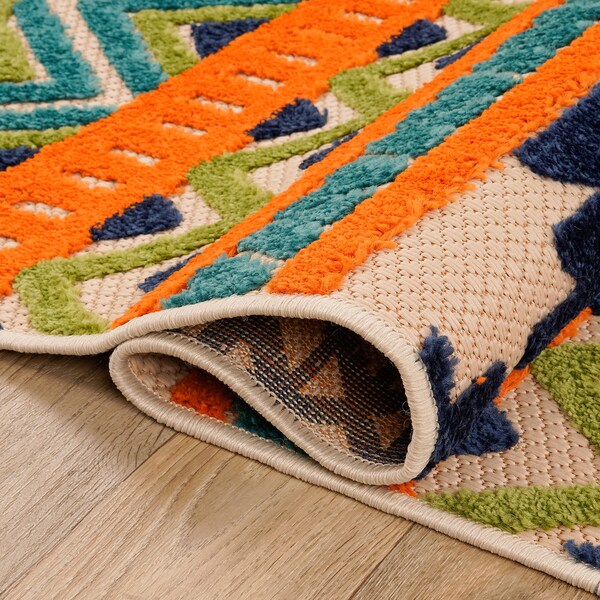 World Rug Gallery Distressed Geometric Bohemian Textured Flat Weave Indoor/Outdoor Runner Rug 2'x7' Natural - 8018MULTI2X7