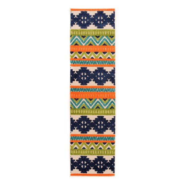 World Rug Gallery Distressed Geometric Bohemian Textured Flat Weave Indoor/Outdoor Runner Rug 2'x7' Natural - 8018MULTI2X7