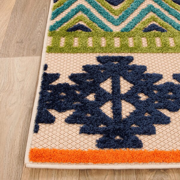 World Rug Gallery Distressed Geometric Bohemian Textured Flat Weave Indoor/Outdoor Runner Rug 2'x7' Natural - 8018MULTI2X7