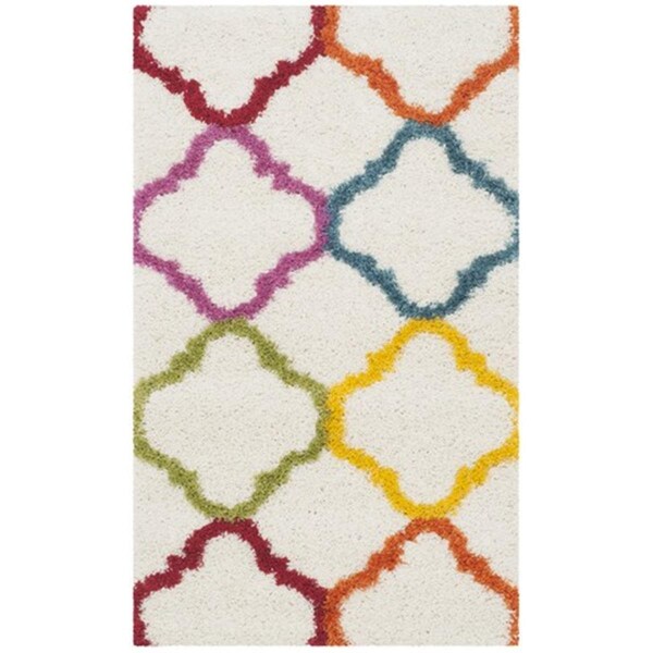 Safavieh Kids Shag Power Loomed Rectangle Rug- Ivory - Multi- 3 x 5 ft. - SGK563A-3