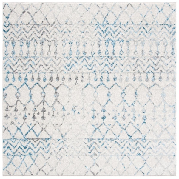 Flowers First 3 x 3 ft. Tulum Contemporary Square Power Loomed Rug Ivory & Turquoise - FL1868104