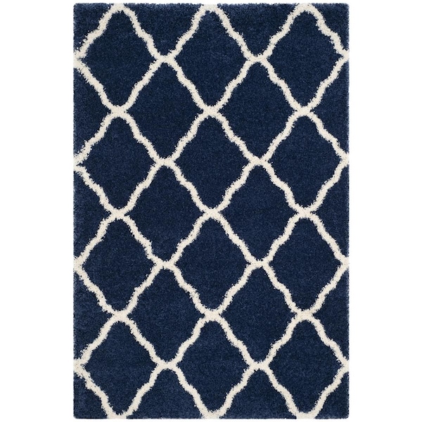 Safavieh 11 x 15 ft. Hudson Shag Power Loomed Rectangle Area Rug; Navy & Ivory - SGH283C-1115