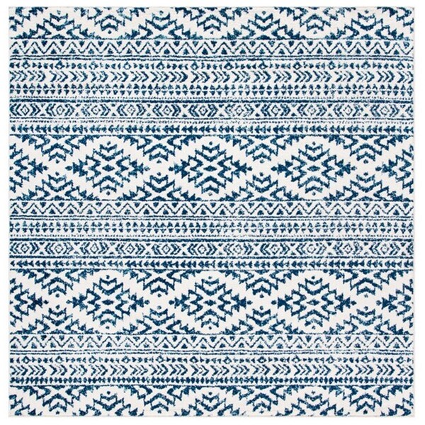Safavieh 8 x 8 ft. Tulum Global Square Power Loomed Rug Ivory & Navy - TUL272D-8SQ