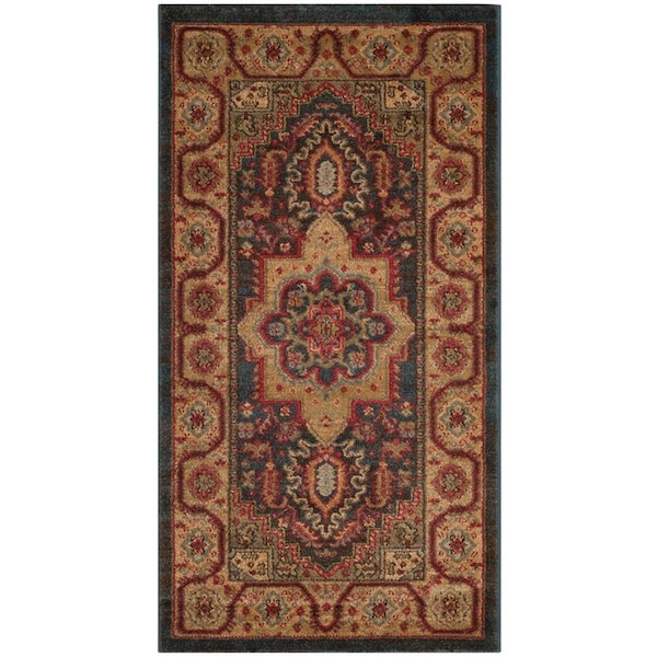 Flowers First 3 x 3 ft. Mahal Round Rug; Navy & Natural - FL1872577