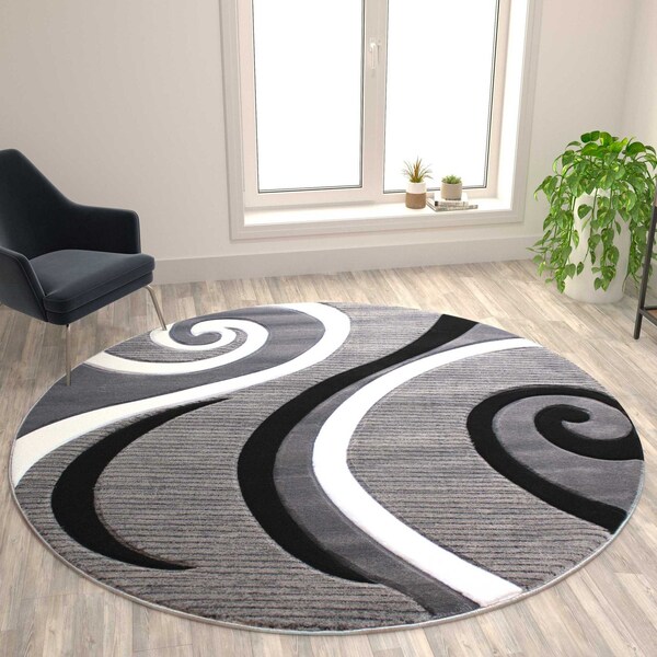 Flash Furniture Gray 8' x 8' Modern Plush Abstract Area Rug - KP-RG952-88-GY-GG