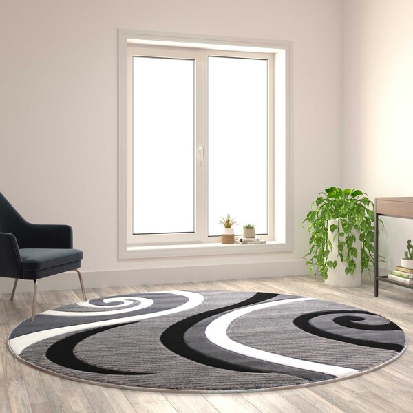 Flash Furniture Gray 8' x 8' Modern Plush Abstract Area Rug - KP-RG952-88-GY-GG