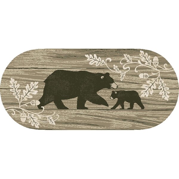 Sleep Ez 20 x 44 in. Oval Cozy Cabin Foliage Bear Printed Nylon Kitchen Mat & Rug - SL1823483