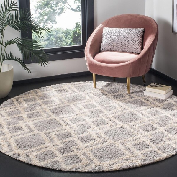 Safavieh 6 ft. 7 in. x 6 ft. 7 in. Berber Shag 200 Round Power-Loomed Rug Gray & Cream - BER213G-7R