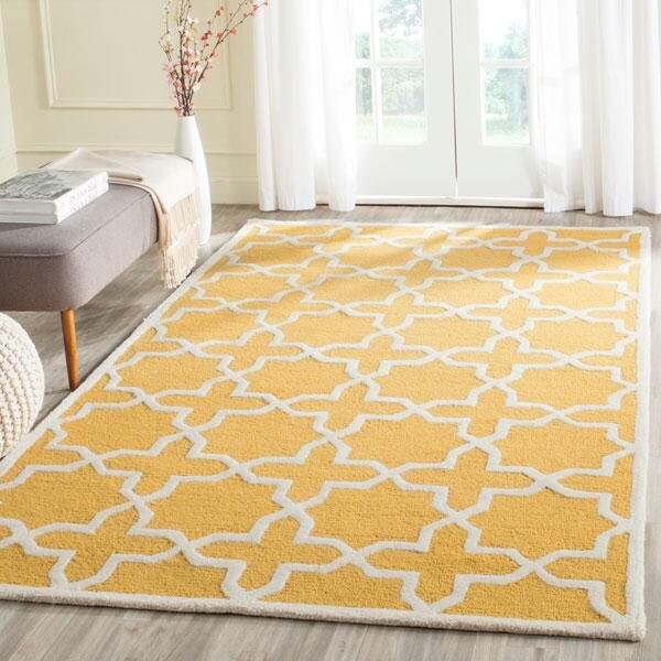Safavieh 3 x 5 ft. Small Rectangle Transitional Cambridge- Gold and Ivory Hand Tufted Rug - CAM125Q-3