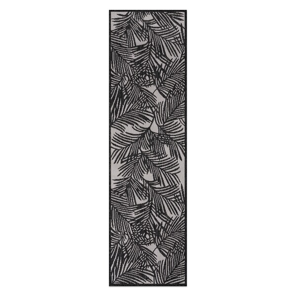World Rug Gallery Contemporary Palm Leaf Textured Flat Weave Indoor/Outdoor Area Rug 2' x 7' Black - 118BLACK2X7