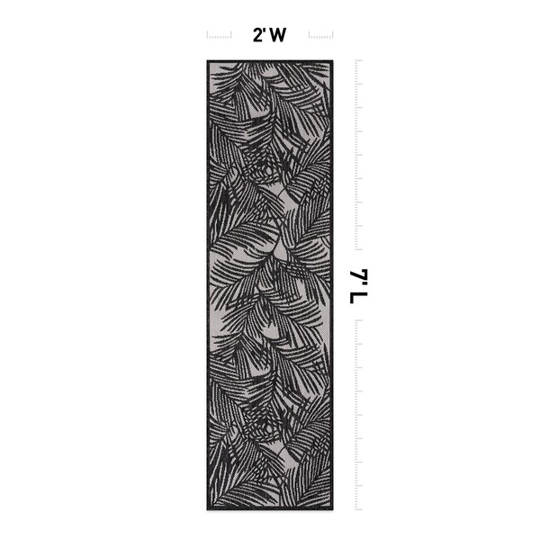 World Rug Gallery Contemporary Palm Leaf Textured Flat Weave Indoor/Outdoor Area Rug 2' x 7' Black - 118BLACK2X7
