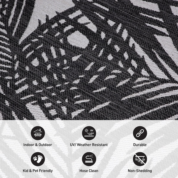 World Rug Gallery Contemporary Palm Leaf Textured Flat Weave Indoor/Outdoor Area Rug 2' x 7' Black - 118BLACK2X7