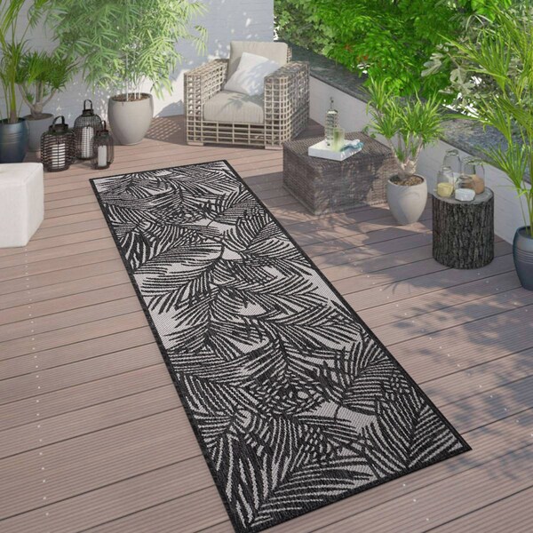 World Rug Gallery Contemporary Palm Leaf Textured Flat Weave Indoor/Outdoor Area Rug 2' x 7' Black - 118BLACK2X7