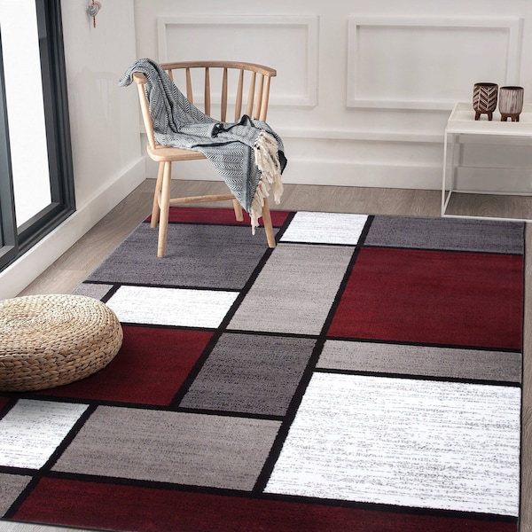 World Rug Gallery Contemporary Modern Boxes Design Soft Area Rug 5'3'' x 7'3'' Red - 106RED5X7