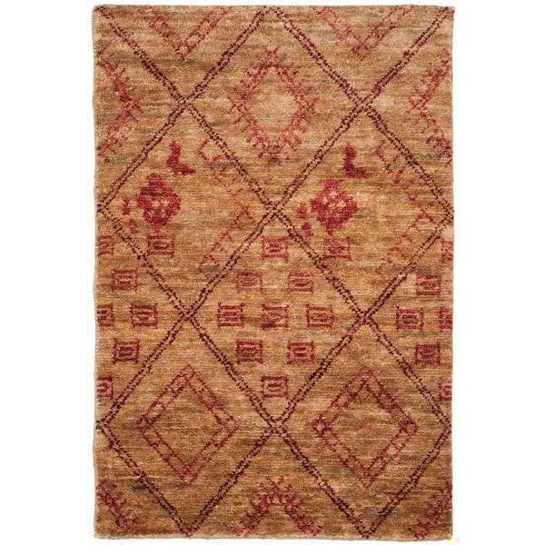 Safavieh Bohemian Hand Knotted Rectangle RugNatural & Red 4 x 6 ft. - BOH666A-4
