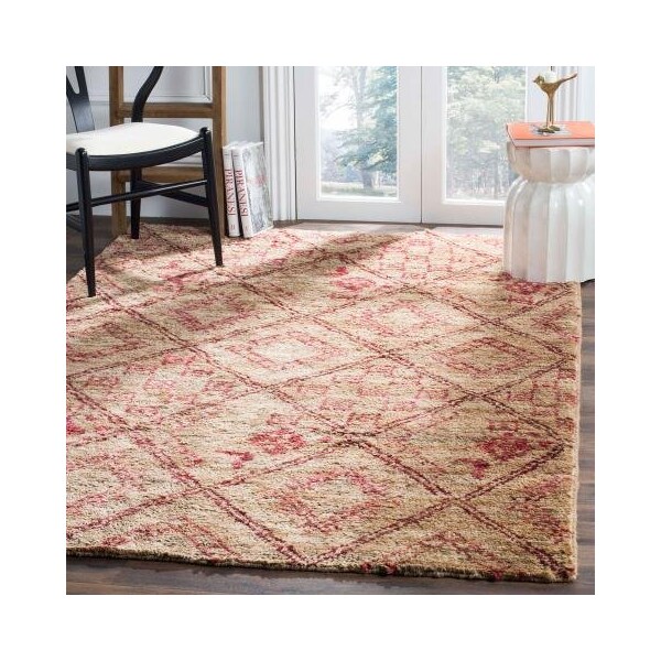 Safavieh Bohemian Hand Knotted Rectangle RugNatural & Red 4 x 6 ft. - BOH666A-4