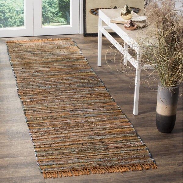 Safavieh 2 ft.-3 in. x 11 ft. Rag Rug Hand Woven Runner Area RugGold & Multi-Color - RAR127N-211