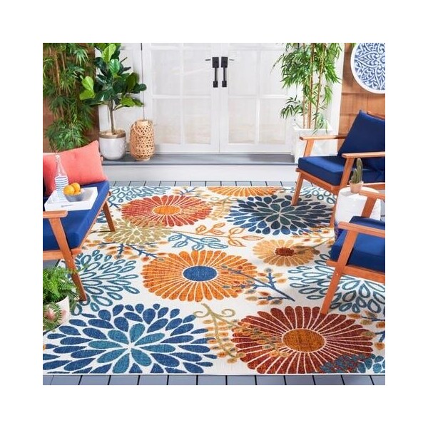 Safavieh Cabana Power Loomed Round Area RugCreme & Red 6 ft.-7 in. x 6 ft.-7 in. - CBN832A-7R