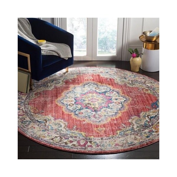 Safavieh 7 x 7 ft. Bristol Power Loomed Round Area Rug, Fuchsia and Light Grey - BTL343B-7R