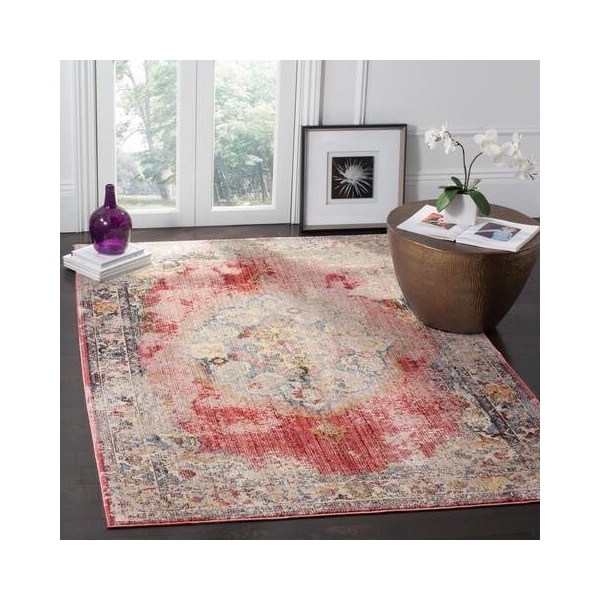 Safavieh 7 x 7 ft. Bristol Power Loomed Round Area Rug, Fuchsia and Light Grey - BTL343B-7R