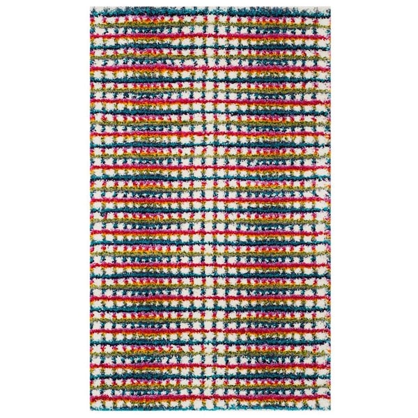 Safavieh 3 x 5 ft. Fiesta Shag Power Loomed Small Rectangle Area Rug, Cream and Multi - FSG362A-3