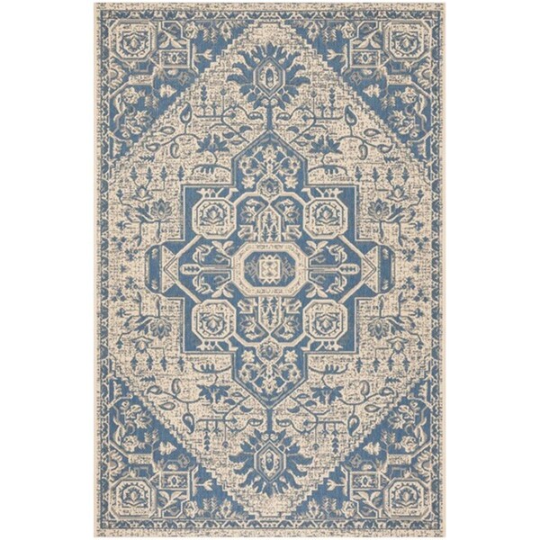 Safavieh 5 ft. 1 in. x 7 ft. 6 in. Rectangle Linden 100 Bohemian Area Rug Blue & Creme - LND138M-5